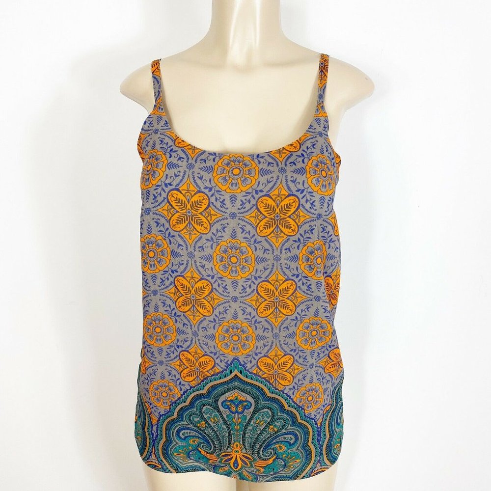 CAbi Arabesque‎ Cami Tunic Tank Top Gray Orange Paisley XS